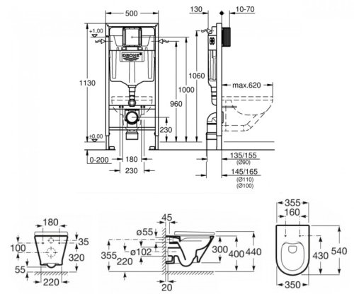 Унітаз + Інсталяція Roca Gap Round Rimless A34H0N8000+38721001+37131000