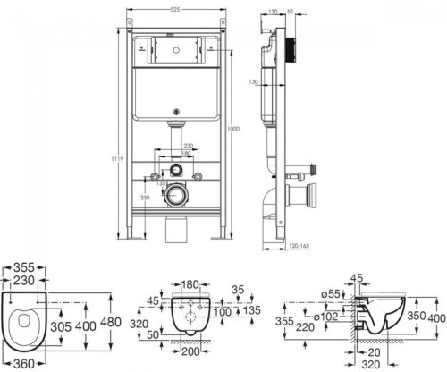 Унитаз + инсталляция Roca Meridian Rimless A34H242000+212010