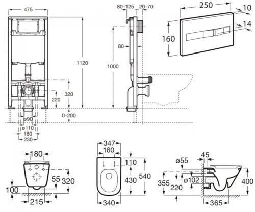 Унитаз + инсталляция Roca Gap Rimless A890070020+A890196001+A34H470000