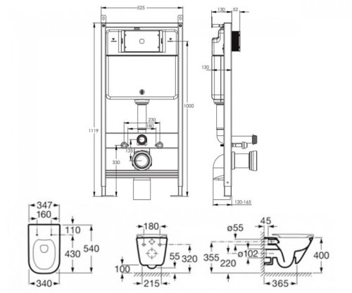 Унитаз + инсталляция Roca Gap Rimless A34H47C000+212010