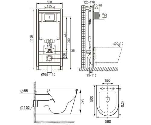 Унітаз + Інсталяція VOLLE Fiesta Rimless 13-77-034+141515