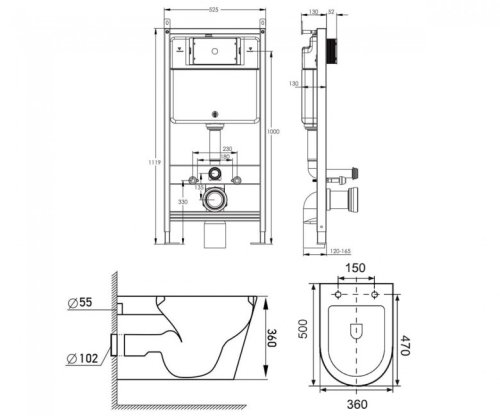 Унітаз + Інсталяція VOLLE Fiesta Rimless 13-77-034+212010