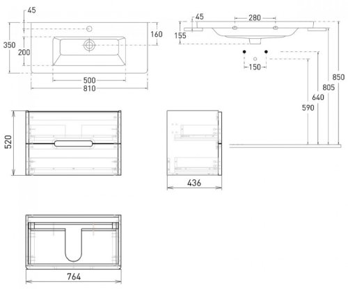 Тумба з умивальником VOLLE Solo 1910.308009