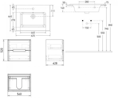 Тумба с умывальником VOLLE Solo 1910.306007