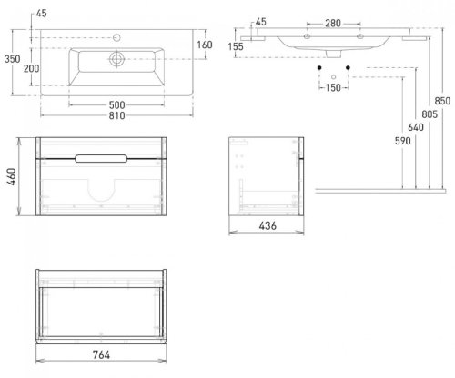 Тумба с умывальником VOLLE Solo 1910.328009