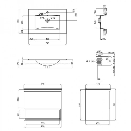 Тумба подвесная с умывальником Qtap Robin QT1372TPВ7002GWO