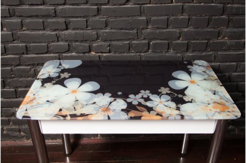 Стіл обідній МІКС-меблі Фреш білий+скло ромашки