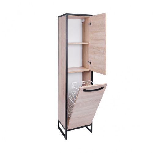 Пенал напольный Qtap Taurus Whitish oak с корзиной для белья QT2475PN175KRWO