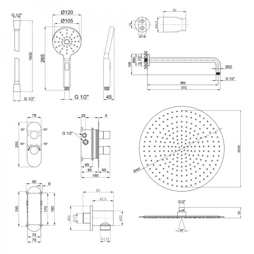 Душевая система Qtap Votice QT65T105OGCSET