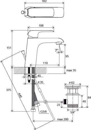 Смеситель для умывальника Ravak Flat FL 013.00 X070117