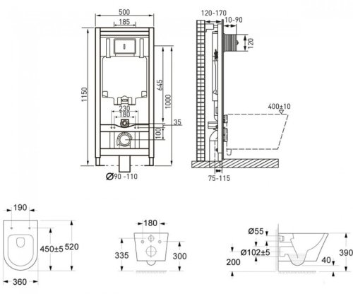 Унитаз с инсталляцией VOLLE Nemo Rimless 13-17-316+141919