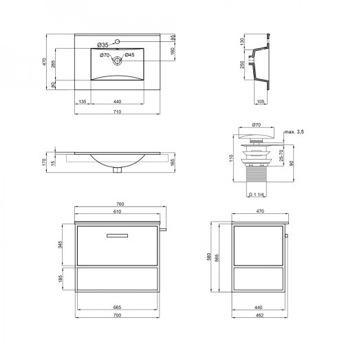 Тумба з умивальником Qtap Taurus White/Whitish oak QT2472TPT703WWO