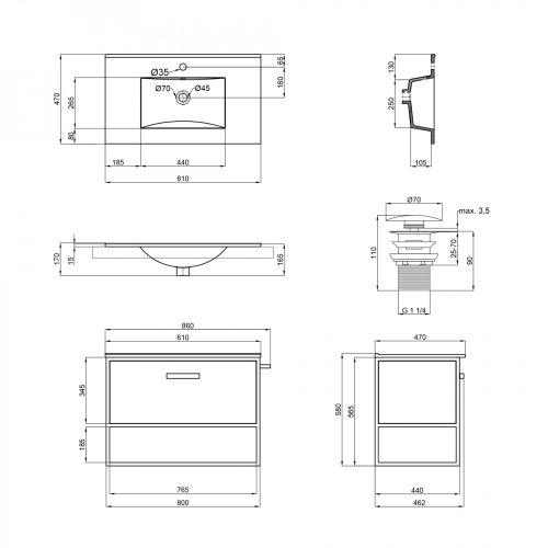 Тумба с умывальником Qtap Taurus Whitish oak QT2472TPT803WO