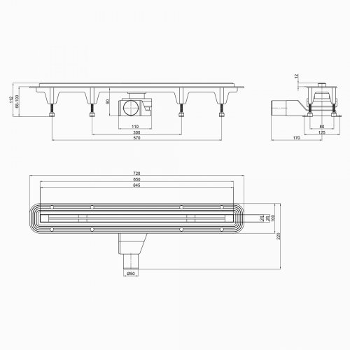 Трап Qtap Aries CRM70650304 щелевой с гидрозатвором и нержавеющей планкой