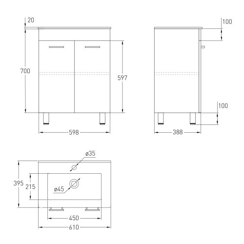 Тумба с умывальником Volle Maro 15-52-61
