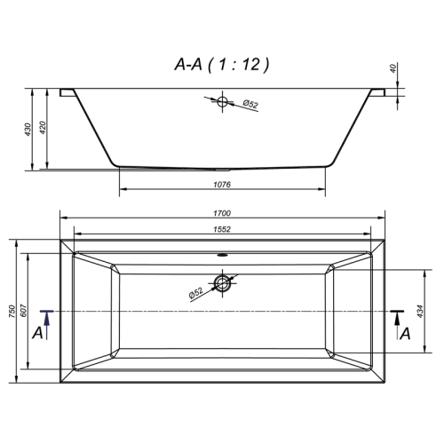 Ванна Cersanit INTRO 170х75 + ножки