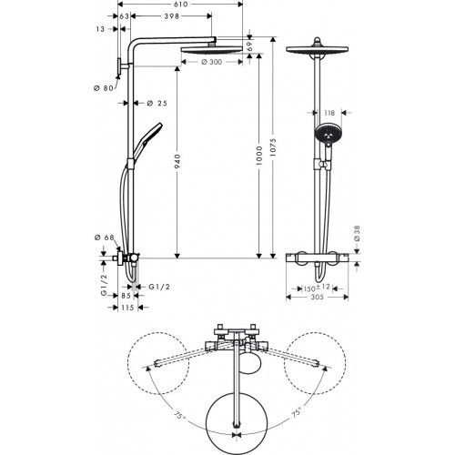 Душова система Hansgrohe Raindance Select S S300 2jet Showerpipe 27133400