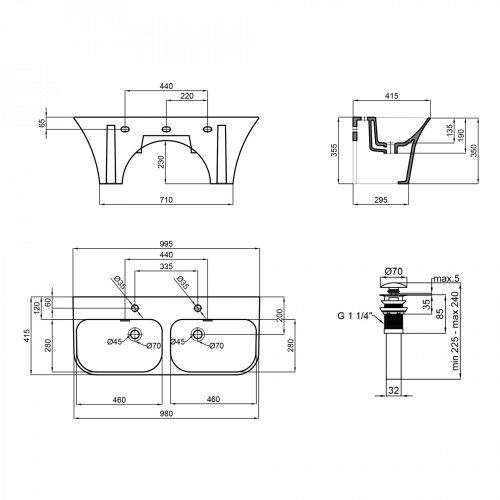 Умывальник Qtap Virgo White с донным клапаном QT1811G760W