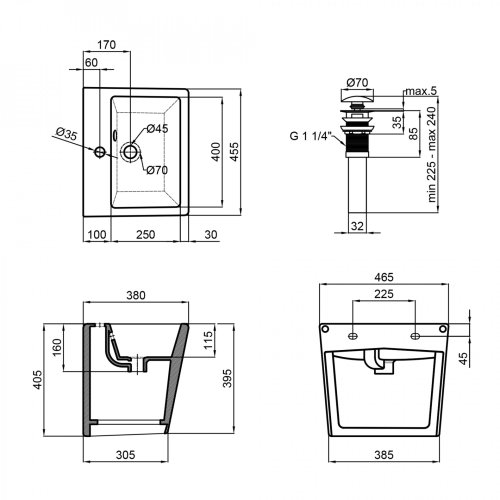 Умывальник Qtap Tern White с донным клапаном QT1711G803W