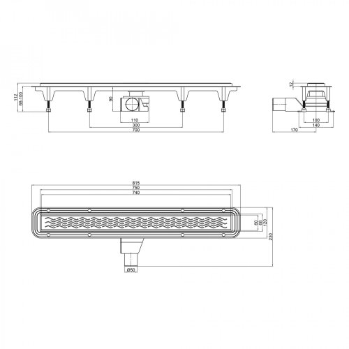Трап Qtap Taurus CRM50800304 линейный с комбинированным затвором и решеткой из нержавеющей стали