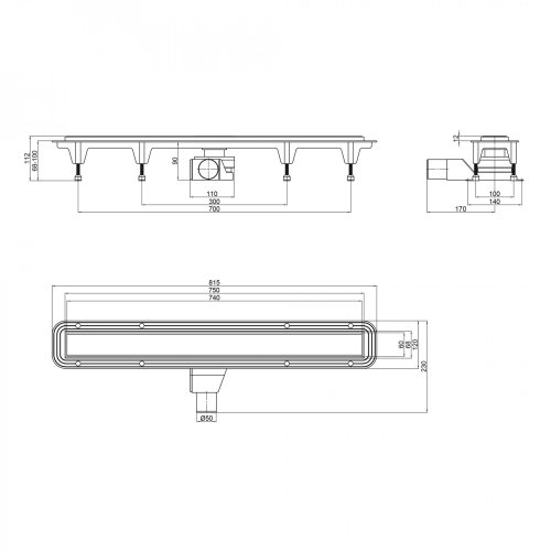 Трап Qtap Standard BLA50800304 линейный с комбинированным затвором и решеткой из нержавеющей стали