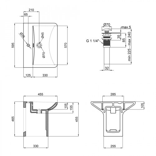 Умывальник Qtap Aquarius White с донным клапаном QT2111WL425W