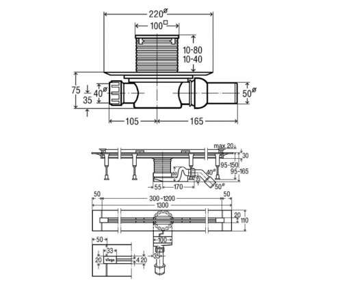 Душовий канал + трап горизонтальний Viega Advantix Vario 704353+583217