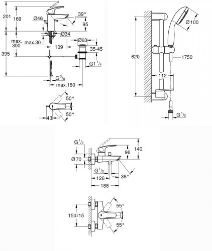 Набор смесителей для ванной Grohe Eurosmart UA123238S0
