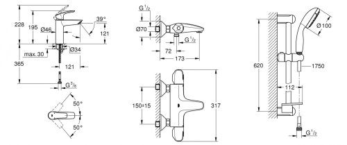 Набор смесителей для ванной Grohe Eurosmart New UA34101TM0