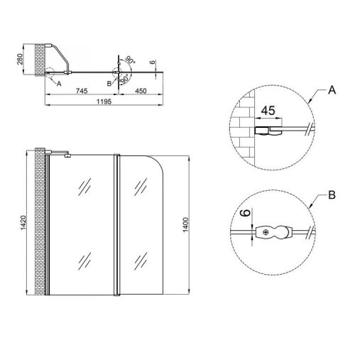 Штора на ванну Lidz Brama SS120x140L.CRM.TR скло прозоре 6 мм, ліва