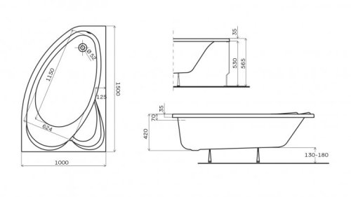 Ванна KOLO Supero 150x100 L з ніжками