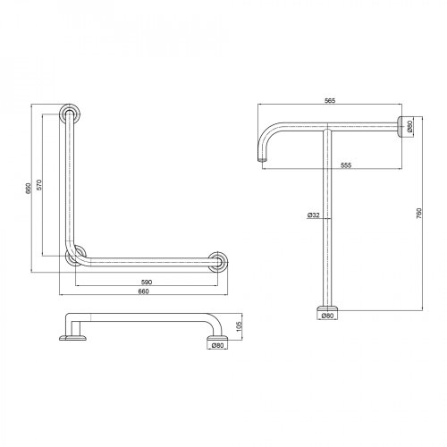 Поручень подвійний для унітазу Qtap Freedom 550х700, 575х575 White QT2291LTW