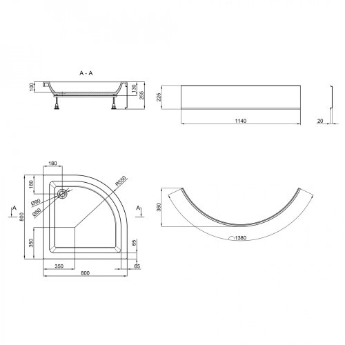 Душовий піддон Lidz Kupala з панеллю LKUST808026SET