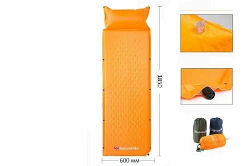 Коврик самонадувающийся с подушкой Naturehike NH15Q002-D, 25мм, оранжевый