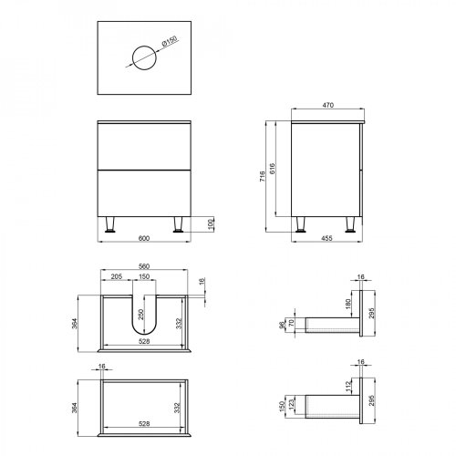 Тумба напольная Qtap Tern Matt black со столешницей QT1780TNL602MB