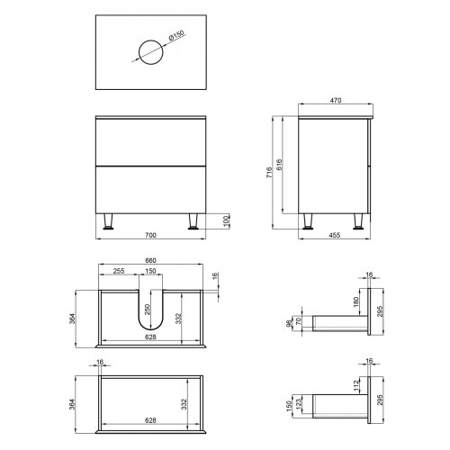 Тумба напольная Qtap Tern Matt black со столешницей QT1780TNL702MB