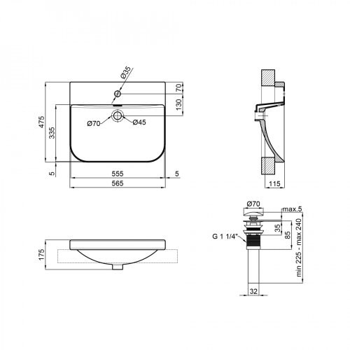 Умывальник Qtap Stork White с донным клапаном QT1511L736W