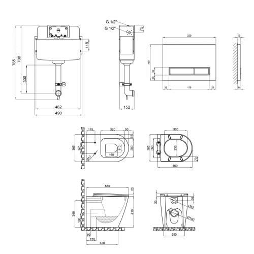 Набор Qtap смывающийся бачок с панелью смыва Nest (QT0122490S4Q1 + QT0111M08V1384W) + унитаз с сиденьем Swan QT16223178W