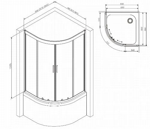 Душевая кабина AM.PM Gem Deep 1/4 Round 90x90 W90UG-401A090MT