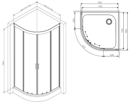 Душевая кабина AM.PM Gem 1/4 Round 80x80 W90UG-401-080MT