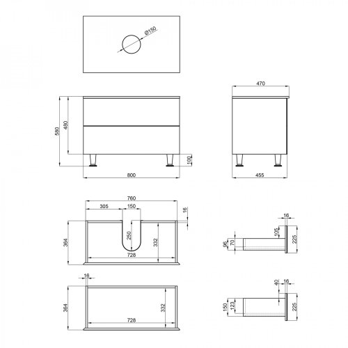 Тумба напольная Qtap Tern Matt black со столешницей QT1780TNL802MB