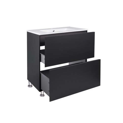 Комплект Qtap Tern Matt black тумба напольная + раковина врезная QT1771TNL7023070CMB