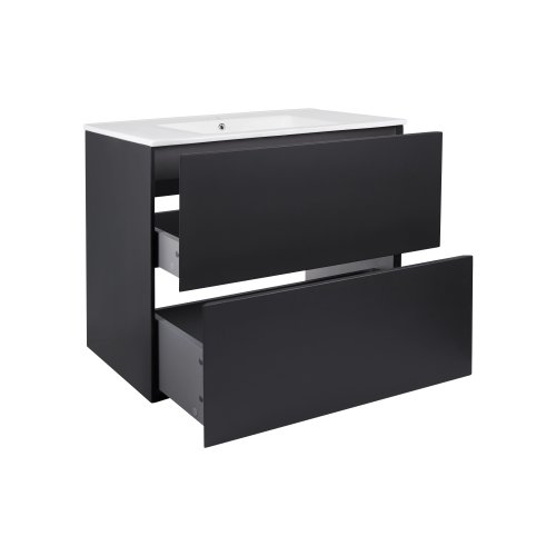 Комплект Qtap Tern Matt black тумба підвісна + раковина врізна QT1772TPL7023070CMB