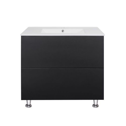 Комплект Qtap Tern Matt black тумба напольная + раковина врезная QT1771TNL8023080CMB