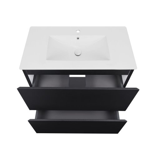 Комплект Qtap Tern Matt black тумба напольная + раковина врезная QT1771TNL8023080CMB