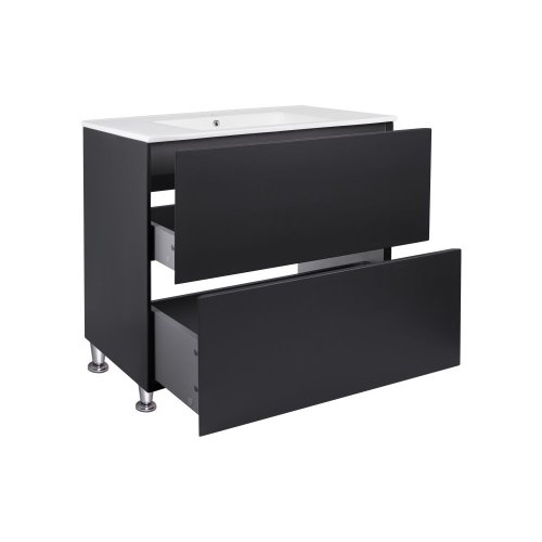 Комплект Qtap Tern Matt black тумба напольная + раковина врезная QT1771TNL8023080CMB