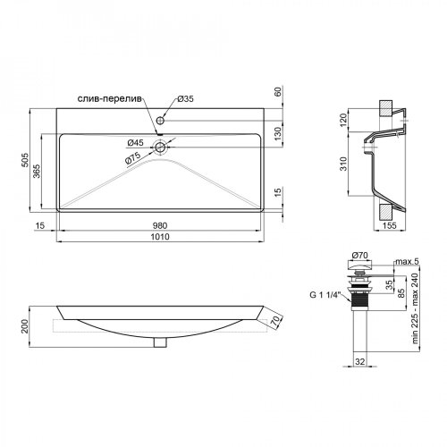 Умывальник Qtap Albatross D White с донным клапаном QT01115100DW