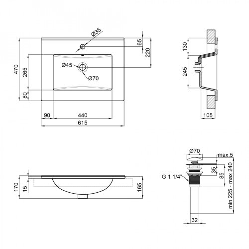Умывальник Qtap Albatross E White с донным клапаном QT01119060EW