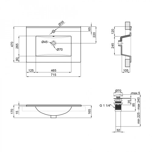 Умивальник Qtap Albatross E White з донним клапаном QT01119070EW