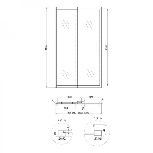 Душові двері в нішу Qtap Taurus CRM209-1.C6 90 - 100x185 см, скло Clear 6 мм, покриття CalcLess